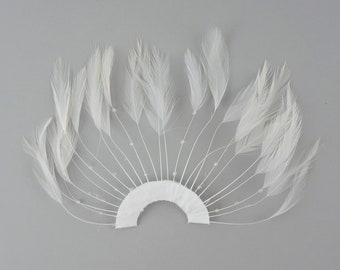 WHITE Hackle Feather Trim - Hackle Plate Feather Trim with Beads for DIY Arts and Crafts, Millinery & Costume Design ZUCKER®