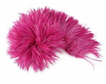 RASPBERRY Dyed Rooster Saddle Feathers - Strung 1 Yard for Crafts, Fashion & Costume Design ZUCKER®