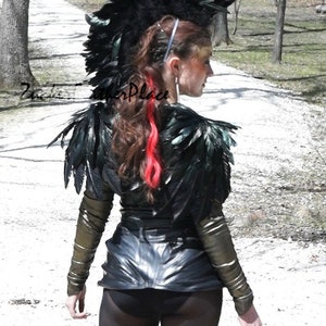 Negro ala de la pluma, cuervo traje de plumas alas, sobre el hombro premium Fantasía plumas, alas de disfraces de Halloween imagen 3