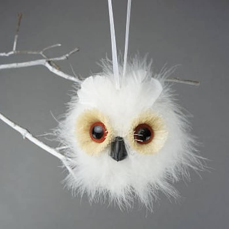 Decorative White Owl Feather Ornament Christmas Owl Ornament Etsy