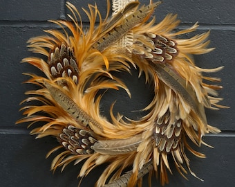 Decorative Wreath, Natural Pheasant Feather Wreath, Thanksgiving Decor, Fall Decor, Rustic Decor, Housewarming Gift ZUCKER®