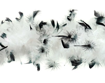 40 Gram Chandelle Feather Boa Tipped WHITE & BLACK 2 Yards For Party Favors, Kids Craft, Dress Up, Dancing, Halloween, Costume ZUCKER®