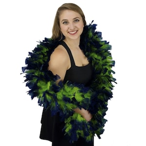 Turkey Feather Boa - Large Lime Green and Navy Tipped Feather Boa for Costume, Carnival, Showgirl, Burlesque Dance Feather Boa ZUCKER®