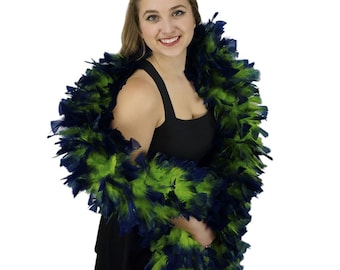 Turkey Feather Boa - Large Lime Green and Navy Tipped Feather Boa for Costume, Carnival, Showgirl, Burlesque Dance Feather Boa ZUCKER®