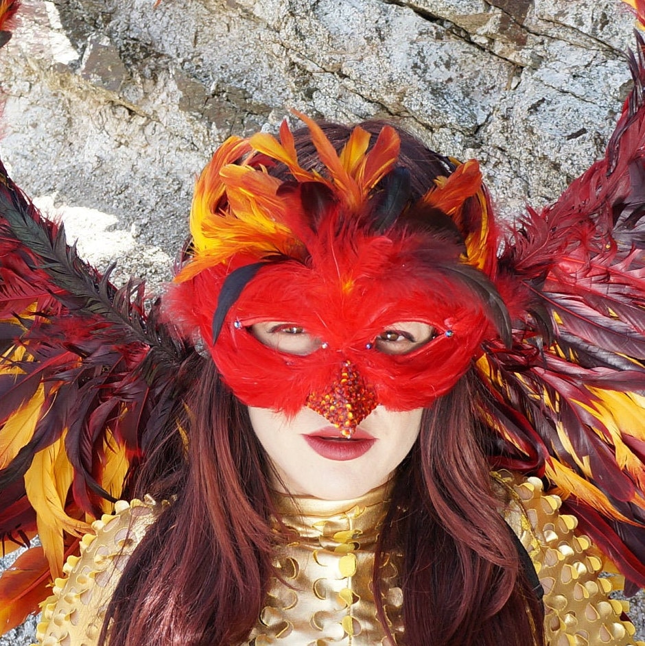 Phoenix Costume Feather Mask, Fire Bird Costume Feather Mask, Unique