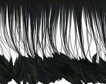 BLACK Stripped Coque Tail Feather Fringe - 1/4 YARD for Millinery, Costume and Fashion Design ZUCKER®