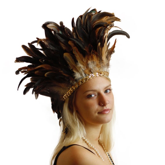 Natural Feather Headdress With Gold 