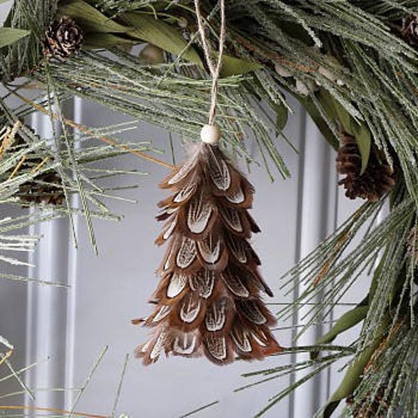 Decorative Mini Feather Tree Ornament - Natural Pheasant - Christmas Decor, Unique Holiday Decorative feather ornament ZUCKER®