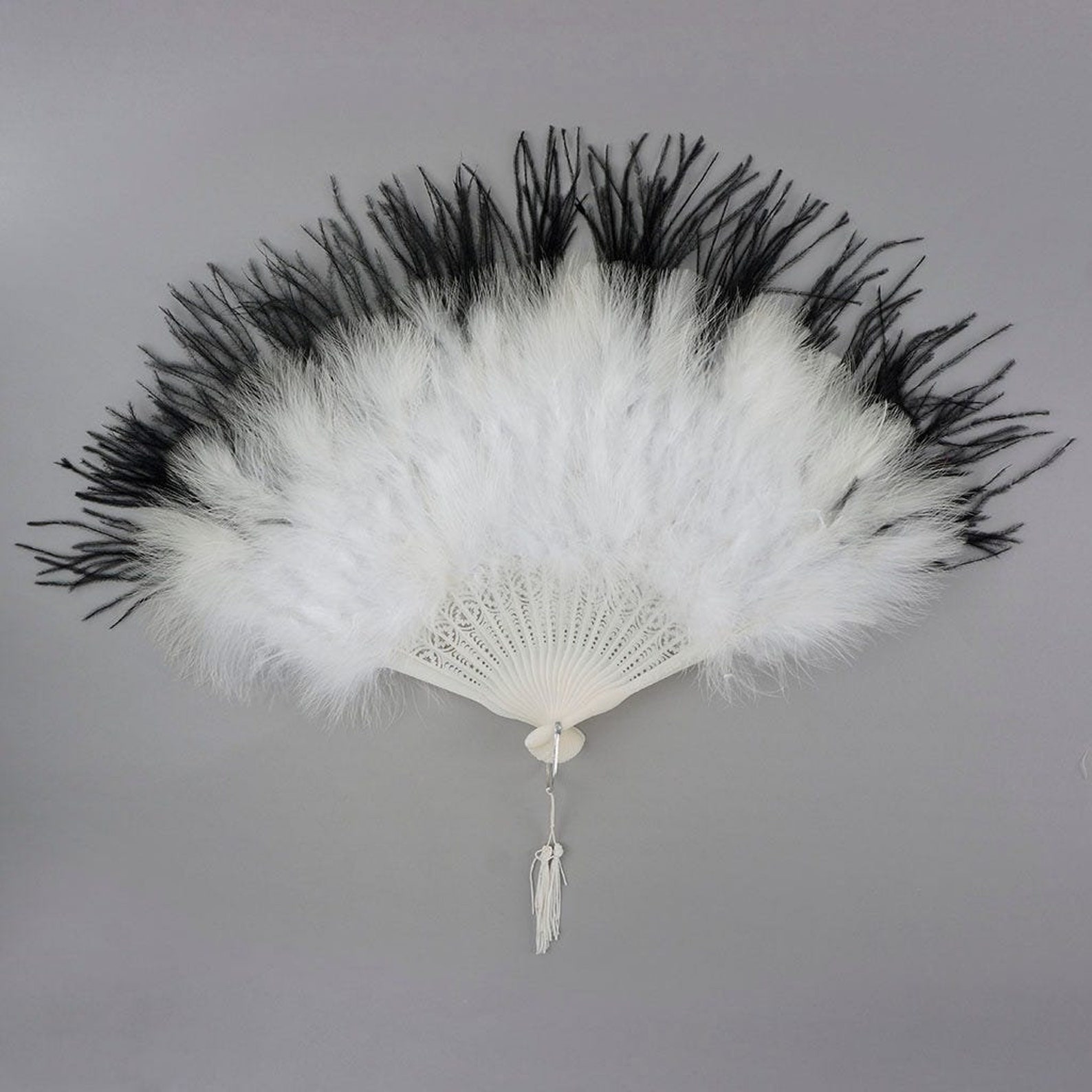 White and Black Feather Fan Small Marabou Feather Fan Cheap - Etsy