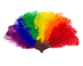 Rainbow Feather Fans, Ostrich Feather Fan, PRIDE Feather Fan For Stage, Photo Booths, Costume Parties, Carnival and Pride Events ZUCKER®