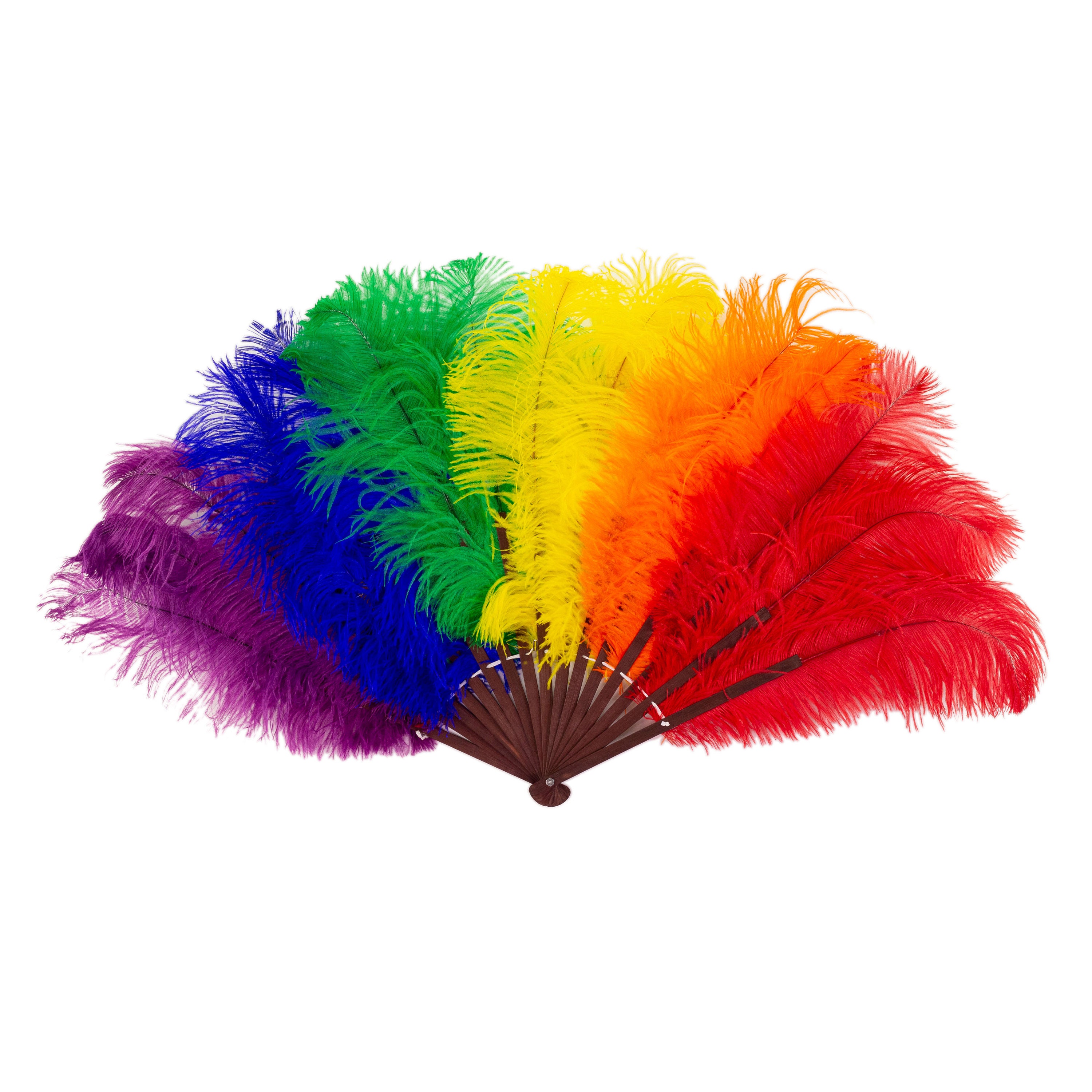 ZuckerFeatherPlace Rainbow Feather Fans, Ostrich Feather Fan, Pride Feather Fan for Stage, Photo Booths, Costume Parties, Carnival and Pride Events Zucker