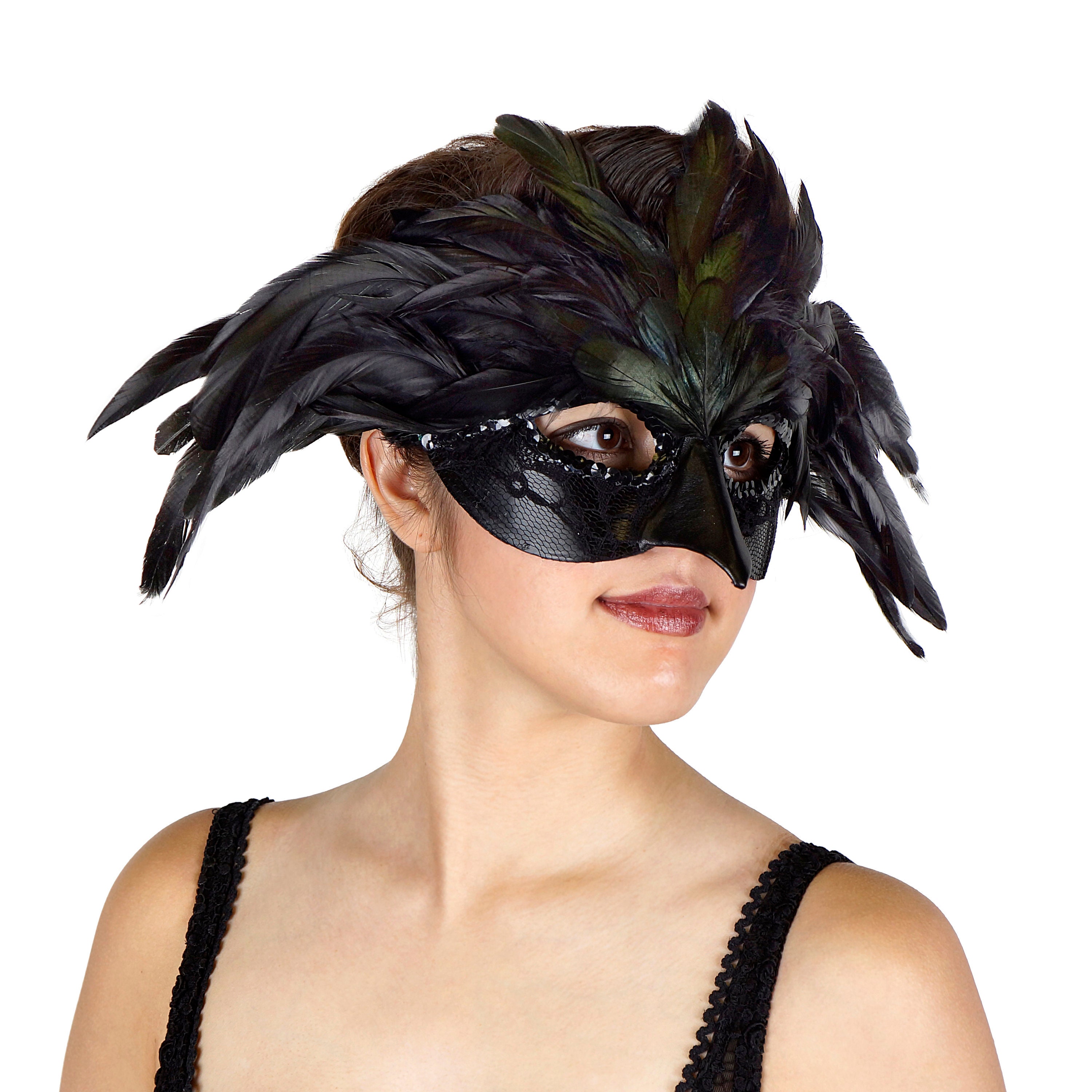 Black Raven Feather Costume Mask Crow, Blackbird, Raven Costume
