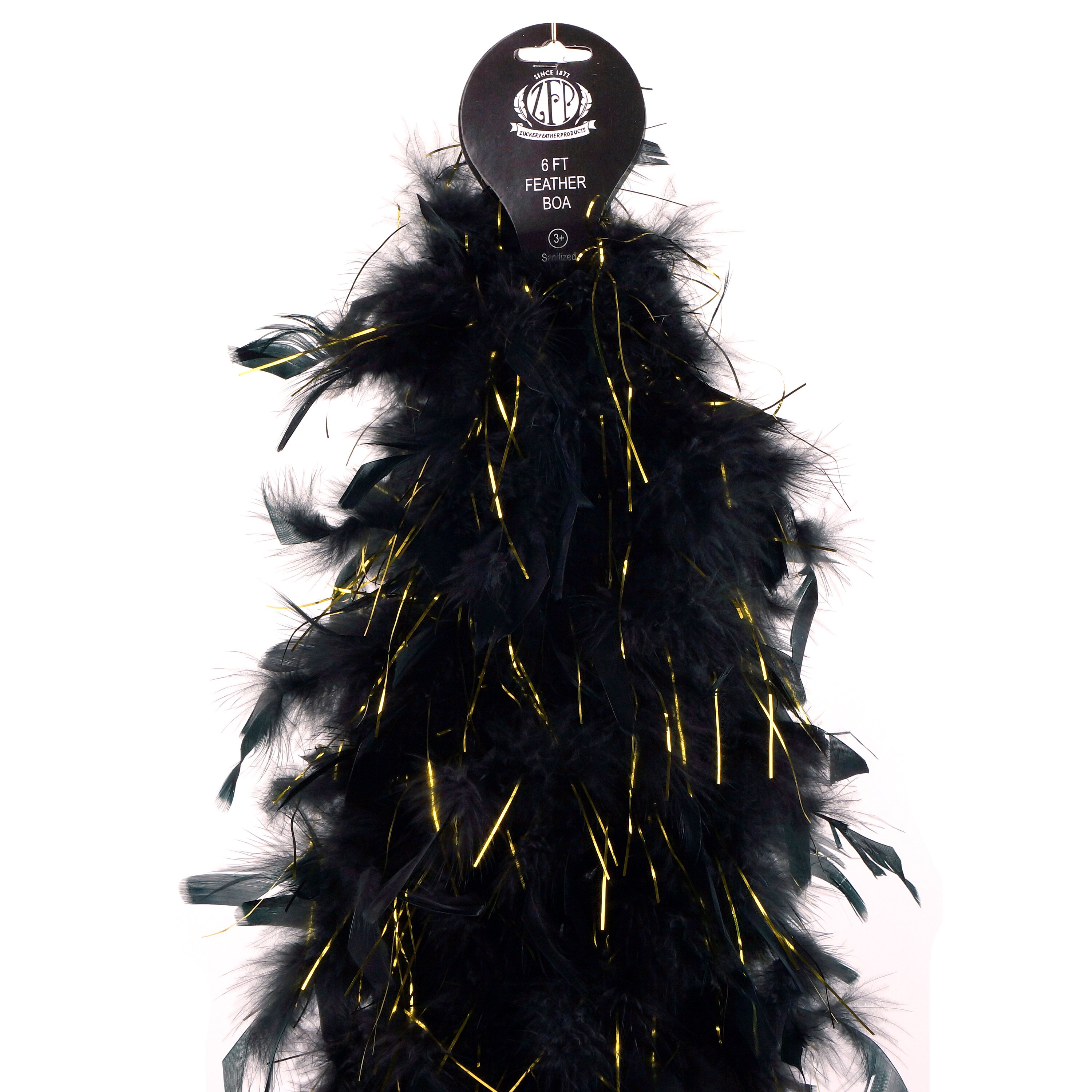 60 Gram Chandelle Feather Boa Black and Gold Lurex 2 Yards For Party