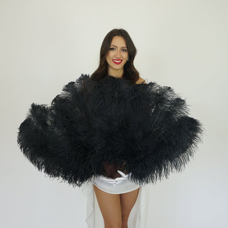 Large Black Ostrich Feather Fan Feather Fan for Burlesque Fan - Etsy