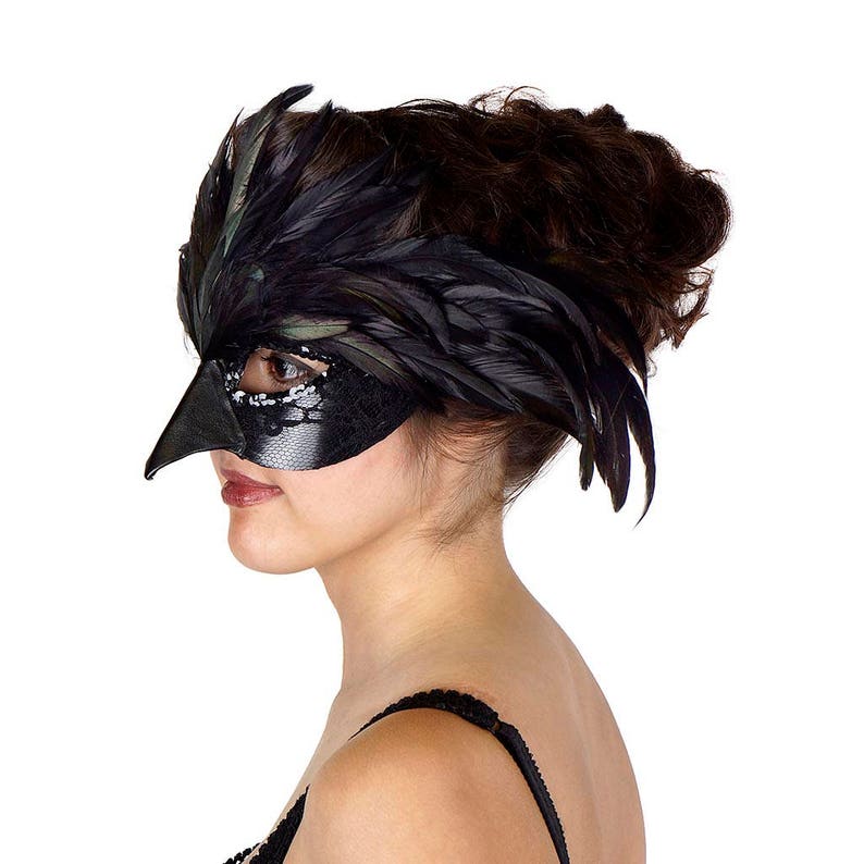 Black Raven Feather Costume Mask Crow, Blackbird, Raven Costume, Halloween Costume and Masquerade Feather Mask for Men and Women ZUCKER® image 5