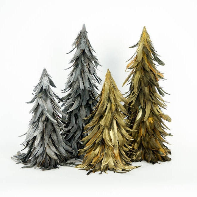 GOLD 24 Gilded Metallic Feather Trees Christmas , Fall Decorative