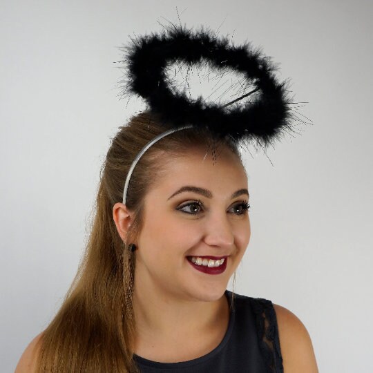 Black Marabou Feather Angel Costume Halo, Dark Angel Halo for Halloween