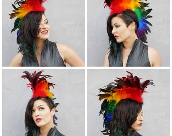 Rainbow Feather Mohawk for Costume, Cosplay, Carnival, Rave Wear, Pride Parade and Festivals ZUCKER® Feather Place Original Design