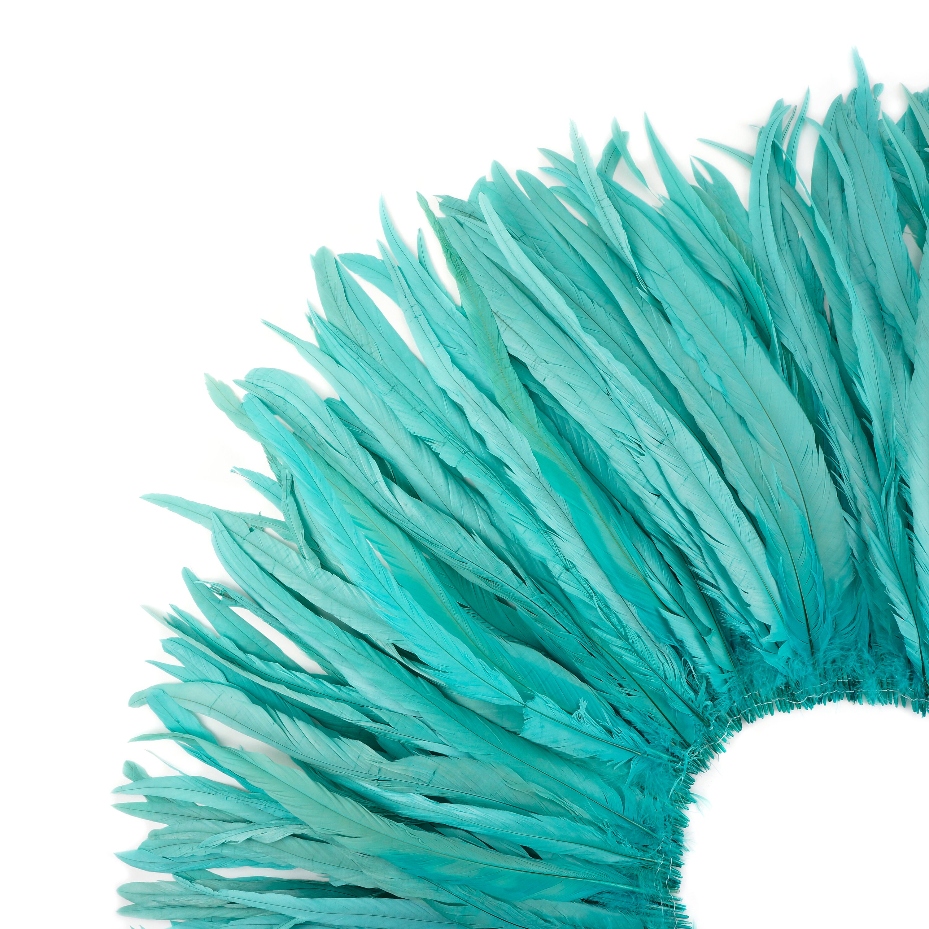 Rooster Tail Feathers, LIGHT TURQUOISE 1618 Strung Bleach Dyed Coque