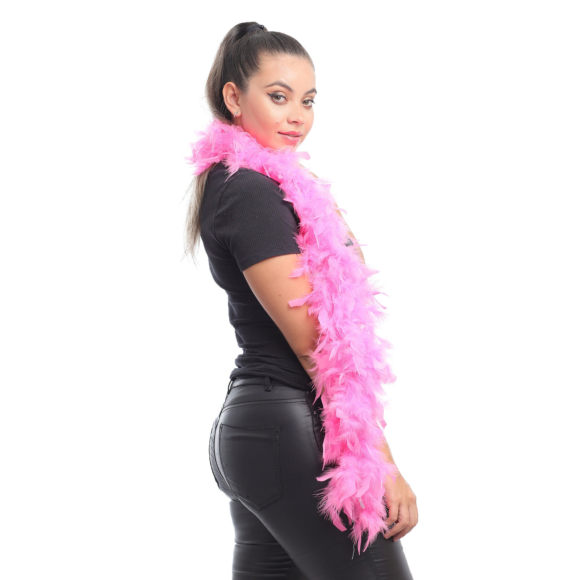 Shein 1pc Pink Feather Boas, 6ft 40 Gram Feather Boa for Women for Carnival Bachelor Dancing Wedding Party Dress Up Costume,one-size