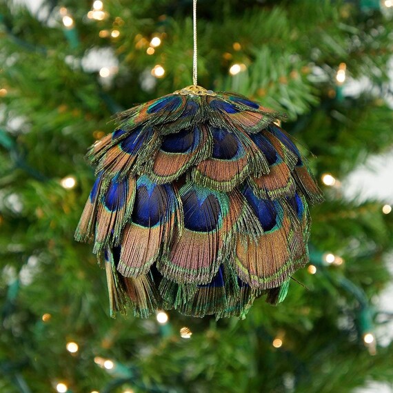 Natural Peacock Feather Decorative Ornaments Unique Christmas Etsy