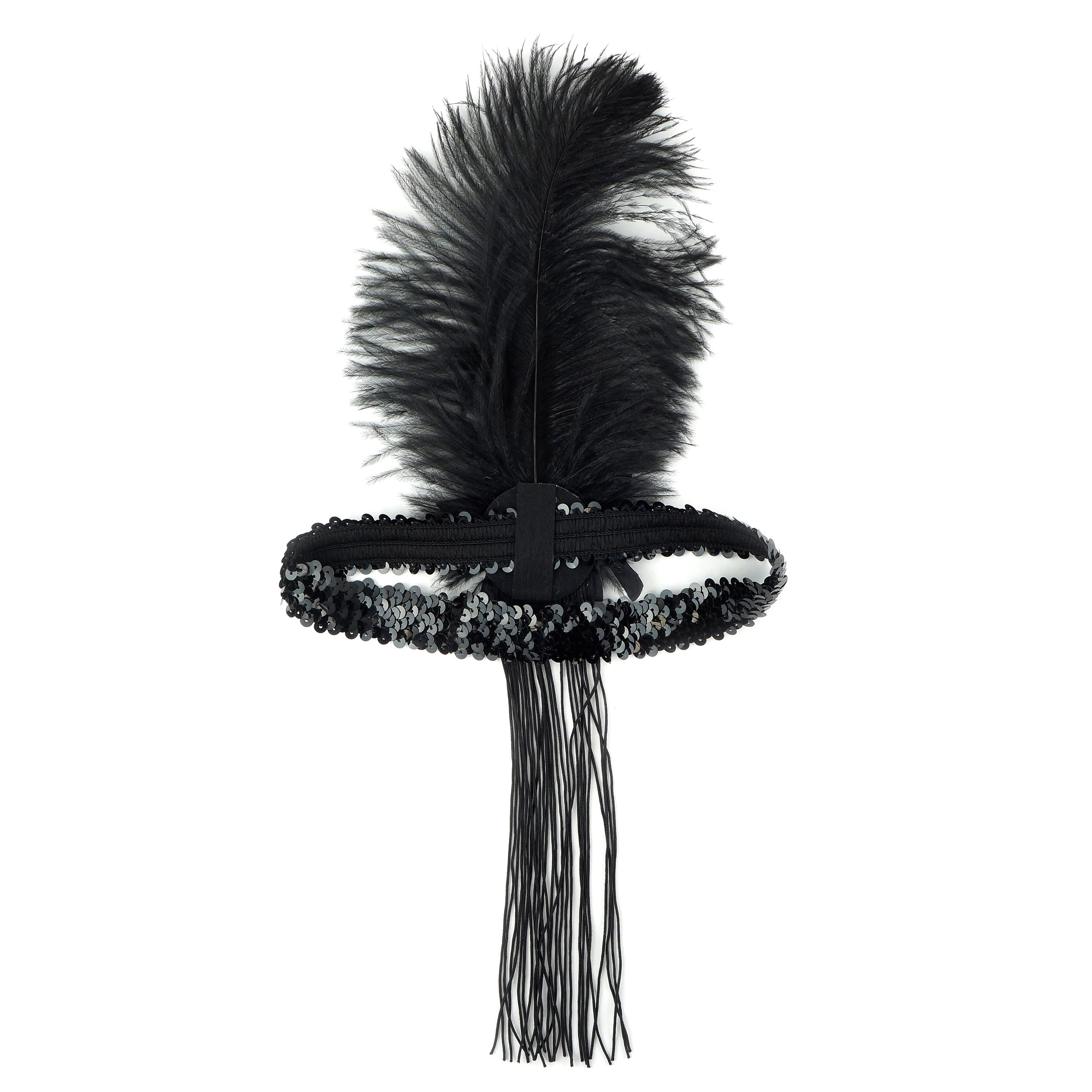 Black Flapper Feather Headband w/Tassel Great Gatsby Harlem Nights