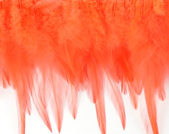 1 Yard HOT ORANGE Dyed Saddle Feather Fringe approx 5-6" - Fringe for Costume, Fashion & Millinery Design  ZUCKER®