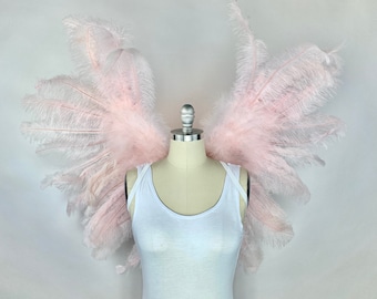Blush Ostrich Feather Wings, Angel Fairy Costume Ostrich Feather Wings, Unique Premium Fantasy Costume Accessory & Cosplay Wings ZUCKER®