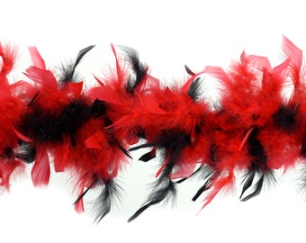 40 Gram Chandelle Feather Boa Classic BLACK & RED Mix 2 Yards For Party Favors, Kids Craft, Dress Up, Dancing, Halloween, Costume Zucker®