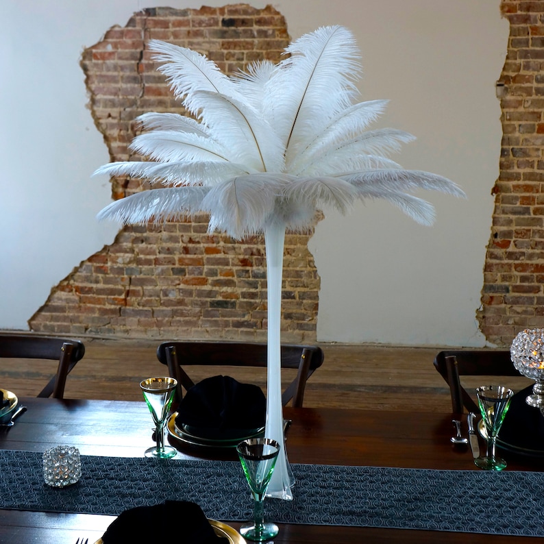 White Ostrich Feather Centerpiece Set With White Eiffel Tower Etsy