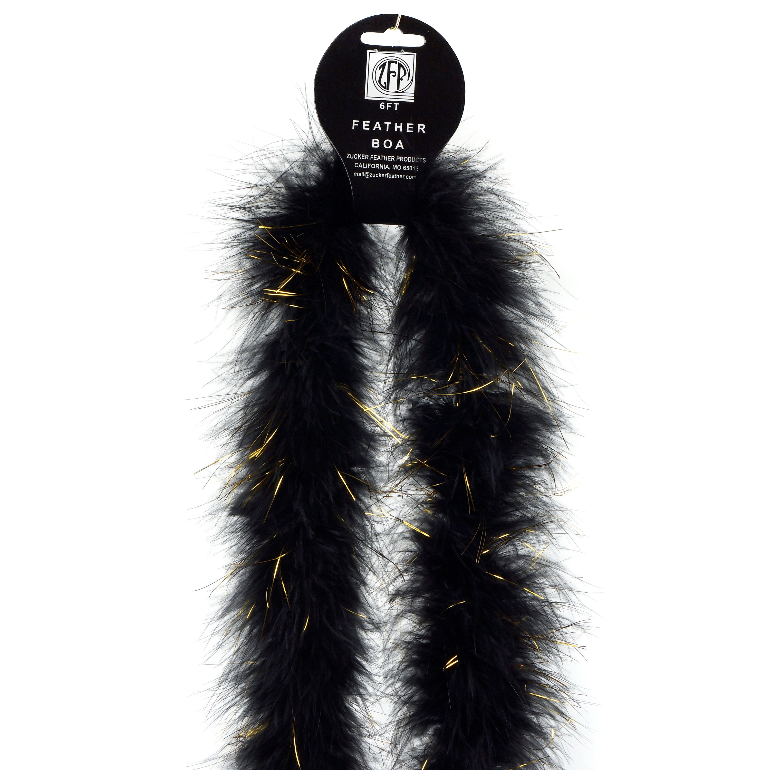 Marabou Feather Boa Black with Shiny Gold Lurex, 25 Grams 2 Yards, DIY