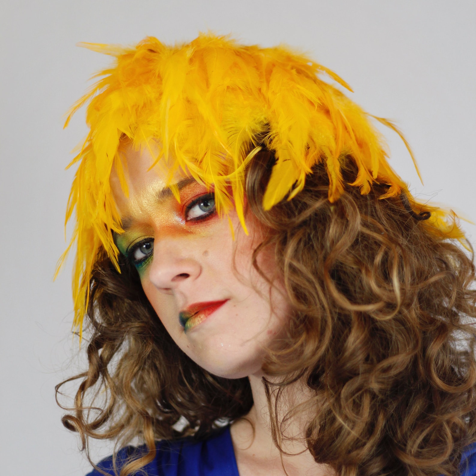 Gold Feather Wig Dyed Rooster Hackle Wig Costume Feather Wig Etsy