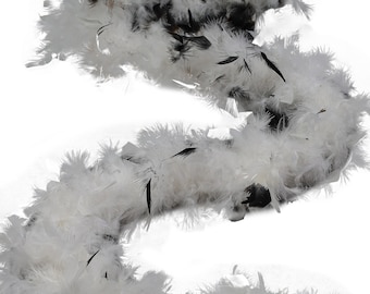 60 Gram Chandelle Feather Boa Tipped WHITE & BLACK 2 Yards For Party Favors, Kids Craft, Dress Up, Dancing, Halloween, Costume ZUCKER®