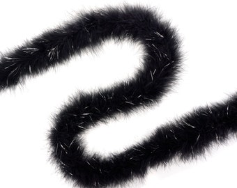 Marabou Feather Boa Black with Shiny Silver Lurex, 25 Grams 2 Yards, DIY Art Crafts Carnival Fashion Halloween Costume Decor ZUCKER®