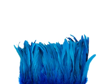 Dark Turquoise Rooster Coque Tail Feathers, Strung Bleached Feathers, 8-10" 1/4 LB