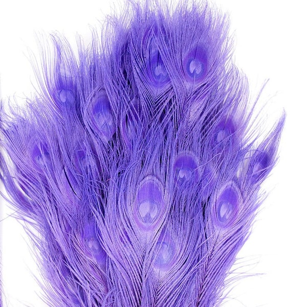 Peacock Feathers, 5 to 100 Pieces, Fluorescent Lavender Purple Bleached Dyed Peacock Feathers 8 to 15 inches, Lilac Peacock Feathers ZUCKER®