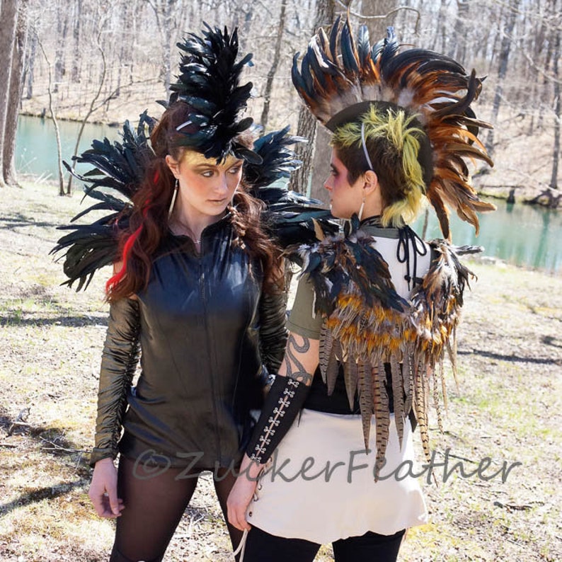 Natural Over the Shoulder Pheasant Feather Wings, Costume Feather Wing, Unique Cosplay & Halloween Feather Wings, Owl, Phoenix Wings ZUCKER® image 3