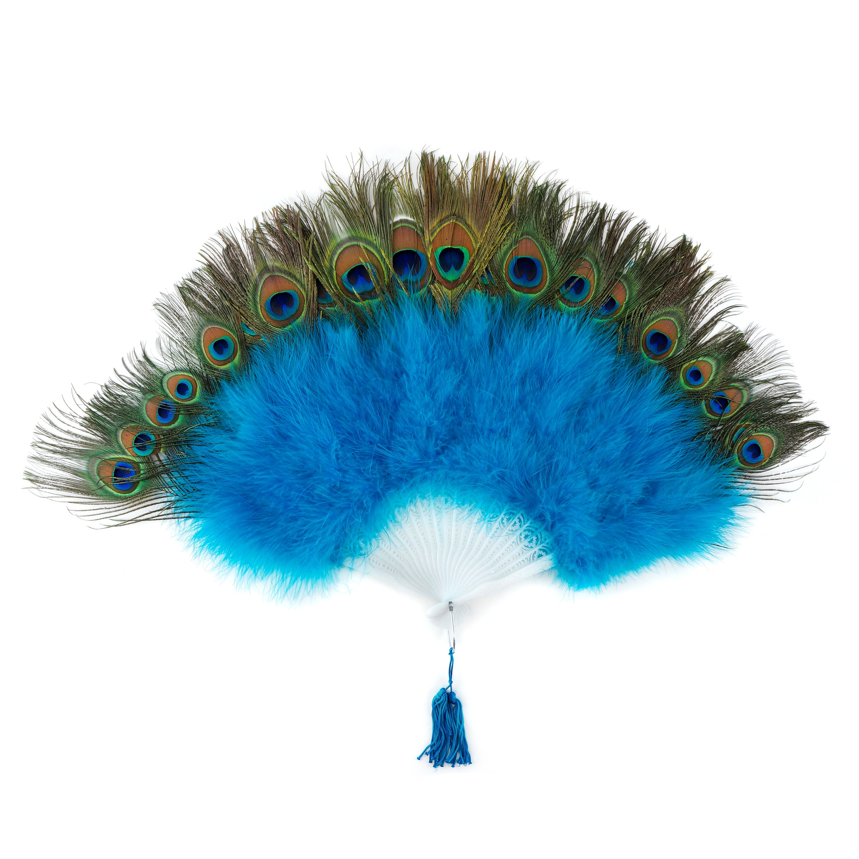 Peacock Feather Fan with Turquoise Marabou, Feather Fan for Special