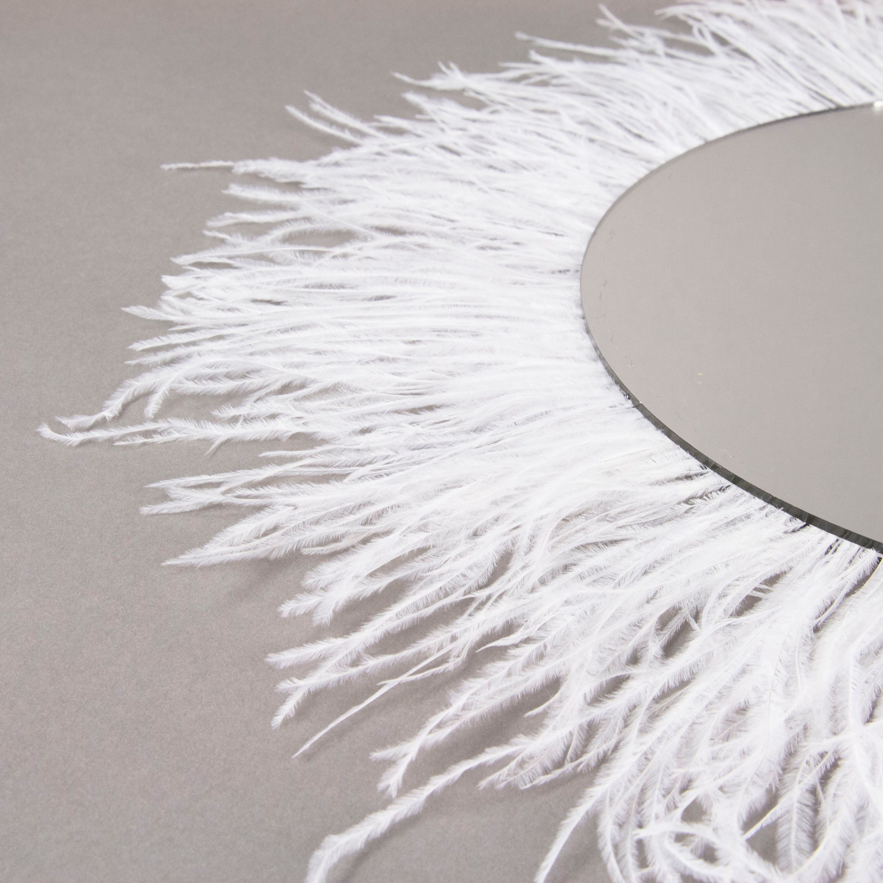 White Feather Mirror, Decorative Ostrich Feather Wall Art