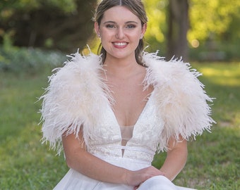 Ivory Ostrich Feather Bolero for Roaring 20's Wedding, Prom, Special Events, Feather Capelet & Shoulder Cover-Up ZUCKER® Original Designs