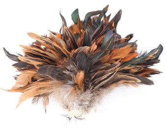 Rooster Feathers, 1 Yard 6-8” Natural or Dyed Half Bronze Schlappen Rooster Strung Craft Feathers ZUCKER®