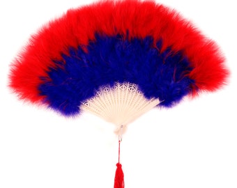 Red and Regal Marabou Feather Fans, Small Feather Fan, Cheap Feather Fan For Photobooths, Costume Parties, Red Hat Ladies Events ZUCKER®