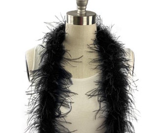 Ostrich Feather Boa, Black 2 Ply Value Ostrich Boa Halloween Costume, Dance and Fashion Design ZUCKER® Dyed & Sanitized in the USA