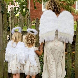 Mommy and Me White Angel Feather Costume Wings & Halo, Cherubs Halloween Costume Wings, Holiday Pageant Angel Wings ZUCKER®