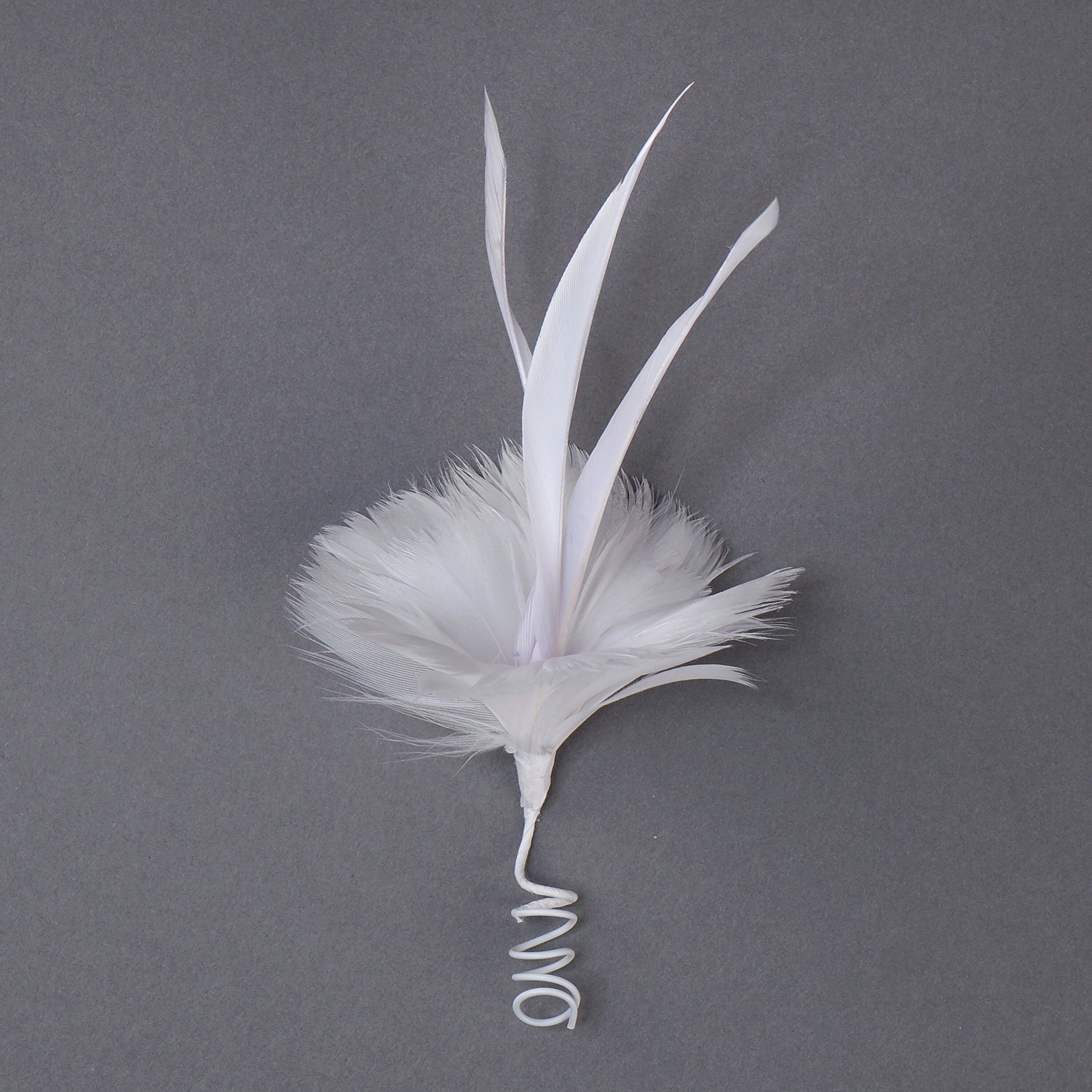 Small Decorative White Feather Flower Accent for Millinery, Boutonniere