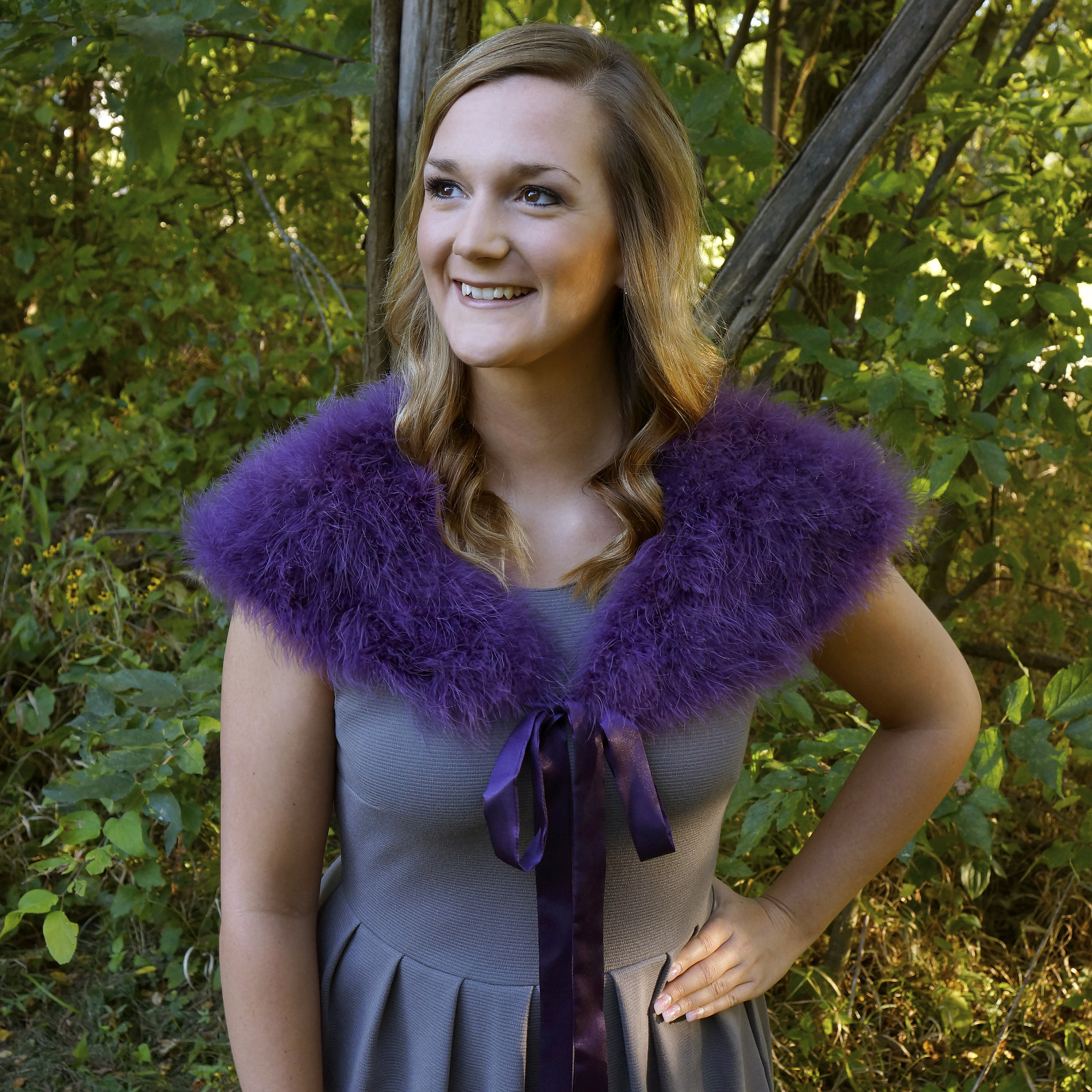 PURPLE Marabou Feather Shawl with Satin Ties - For Prom, Bridesmaids