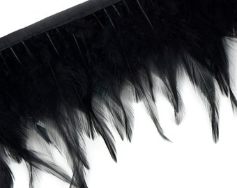1 Yard BLACK Dyed Saddle Feather Fringe approx 3-6" - Fringe for Costume, Fashion & Millinery Design  ZUCKER®