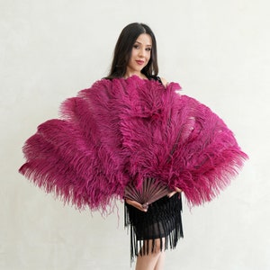 Large Burgundy Ostrich Feather Fan For Stage & Theater, Burlesque Fan Dance, Showgirl Costume, Boudoir, Editorial Photoshoots ZUCKER®