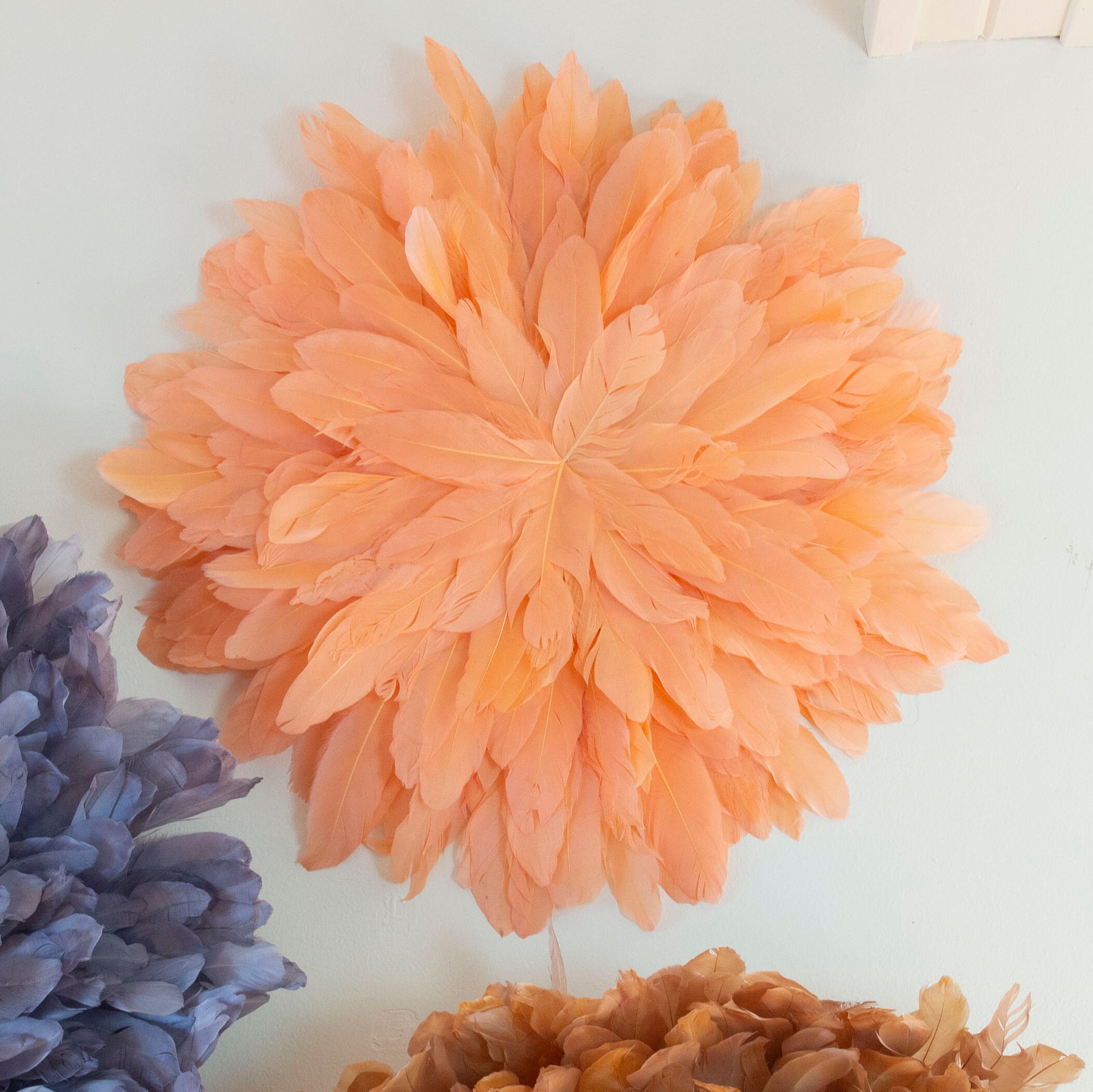 Small Decorative Flat Feather Wall Art, Feather Medallion, Wall Art And