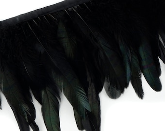 BLACK 1 Yard Dyed over Half Bronze Iridescent Schlappen Feather Fringe approx 6-8" - Fringe for Costume, Fashion & Millinery Design  ZUCKER®